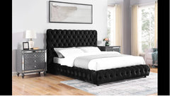 1pc Contemporary Upholstered King Bed Tufted Headboard and Footboard Wooden Luxury Glam Bedroom Furniture Black