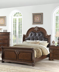 Traditional Style 1pc Eastern King Size Bed Carved Padded Button Tufted Headboard Brown Finish Bedroom Furniture