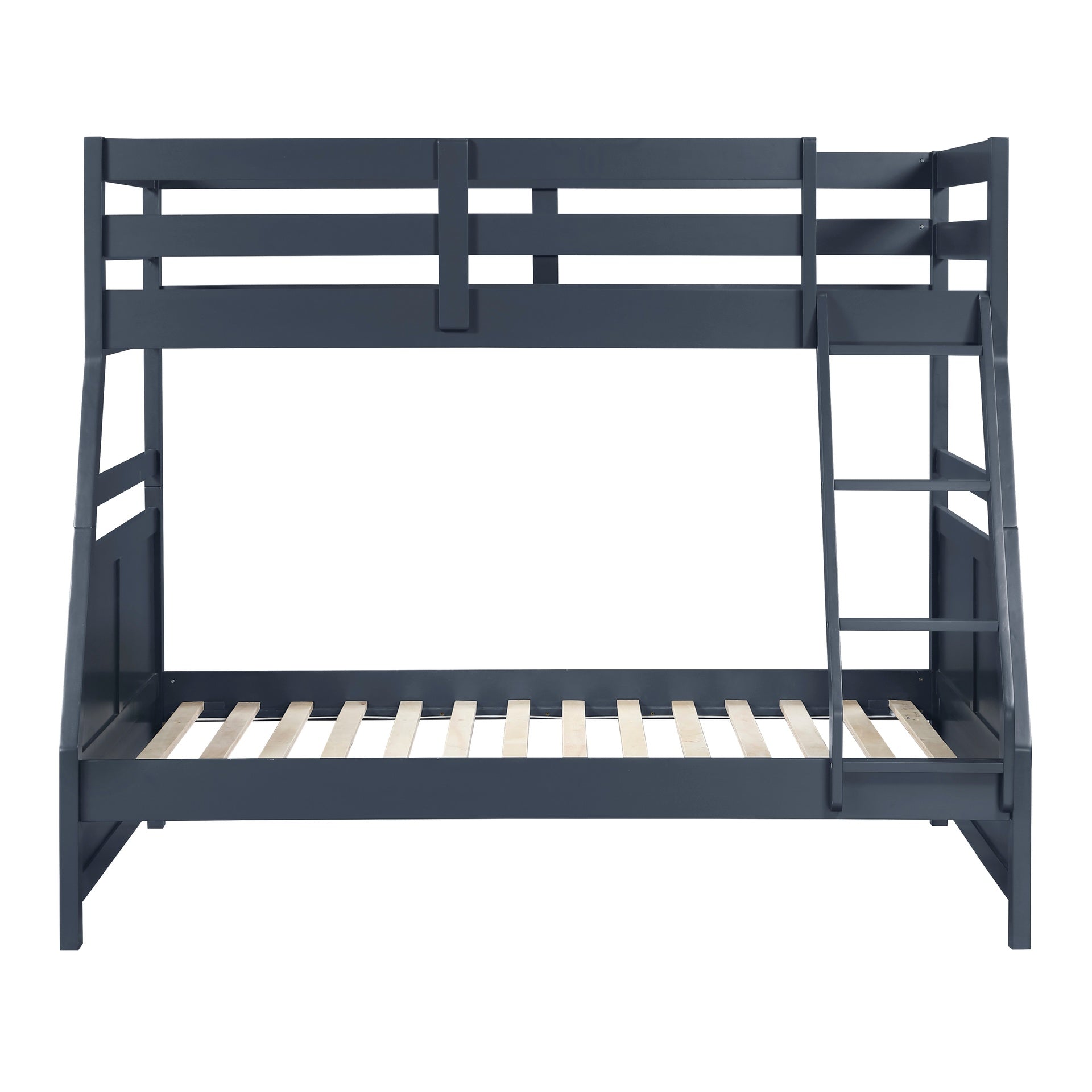 Bunk Bed Twin Over Full Navy Blue Finish Sturdy Wood Frame Guard Rails Youth Bedroom Furniture 1pc