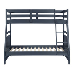 Bunk Bed Twin Over Full Navy Blue Finish Sturdy Wood Frame Guard Rails Youth Bedroom Furniture 1pc