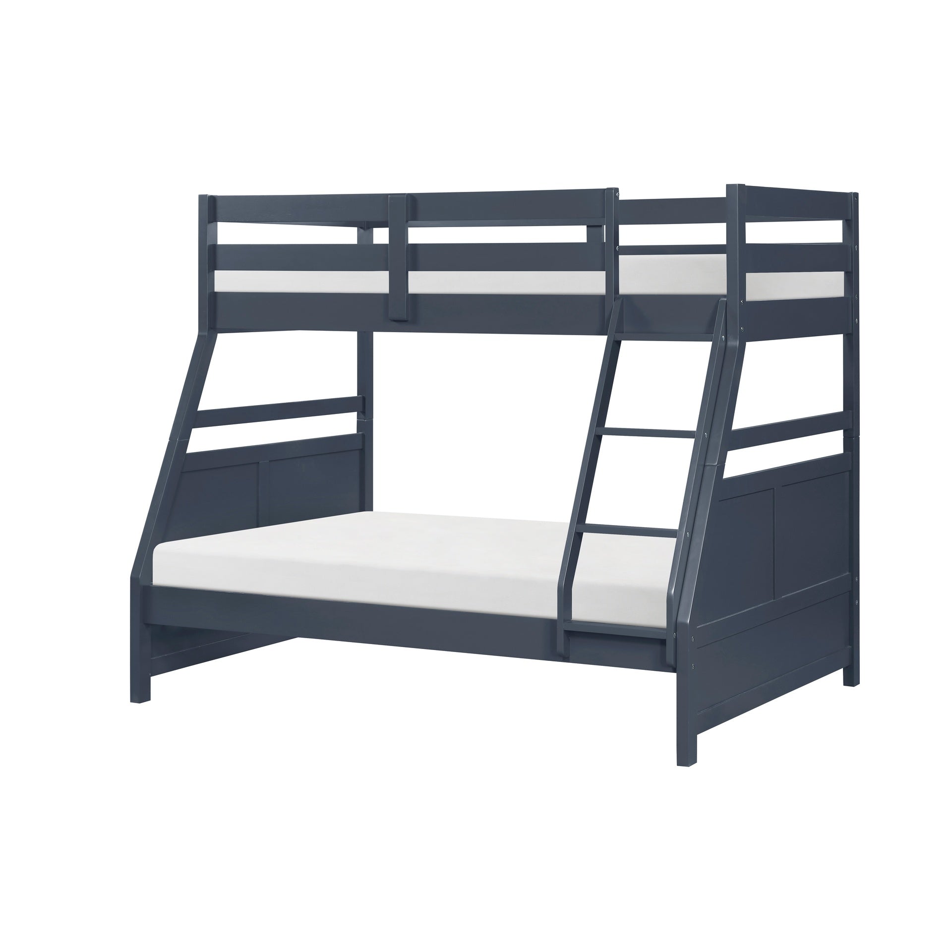 Bunk Bed Twin Over Full Navy Blue Finish Sturdy Wood Frame Guard Rails Youth Bedroom Furniture 1pc