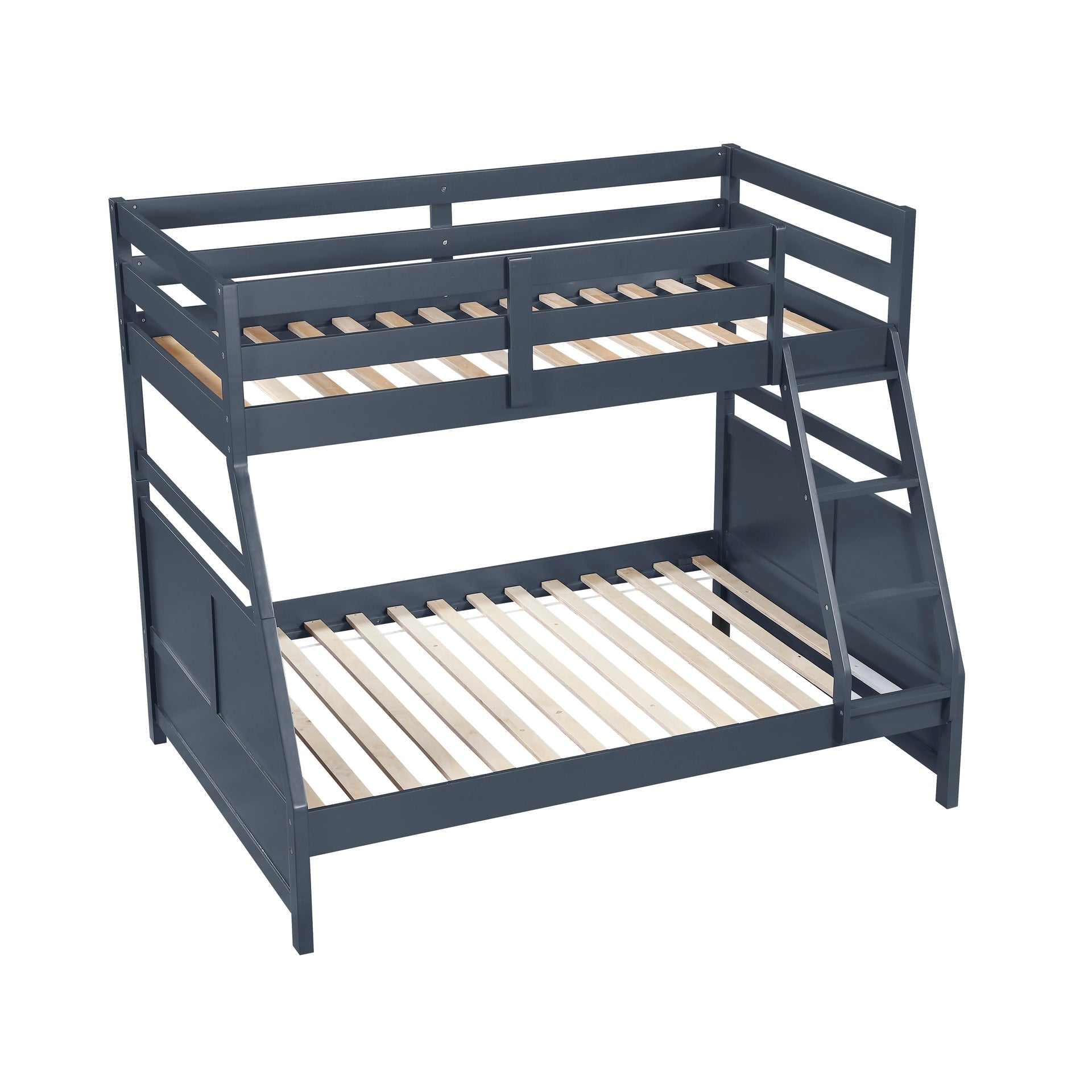 Bunk Bed Twin Over Full Navy Blue Finish Sturdy Wood Frame Guard Rails Youth Bedroom Furniture 1pc