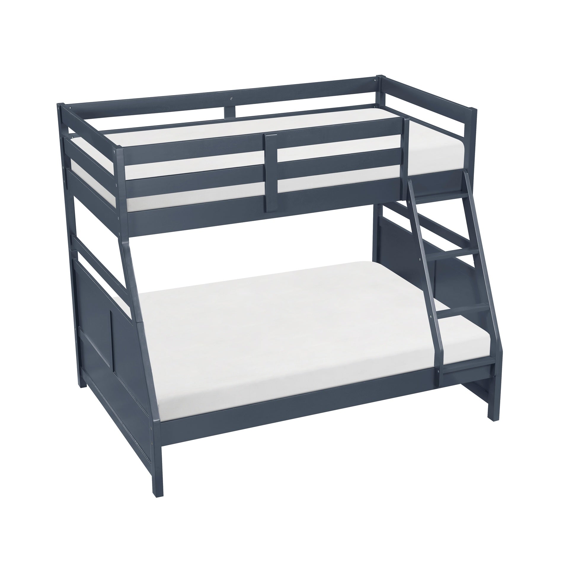 Bunk Bed Twin Over Full Navy Blue Finish Sturdy Wood Frame Guard Rails Youth Bedroom Furniture 1pc