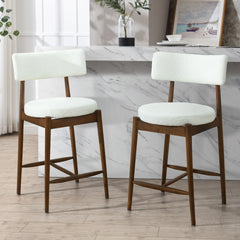 Mid Century Modern Counter Stool (Sets of 2)  Walnut +Beige