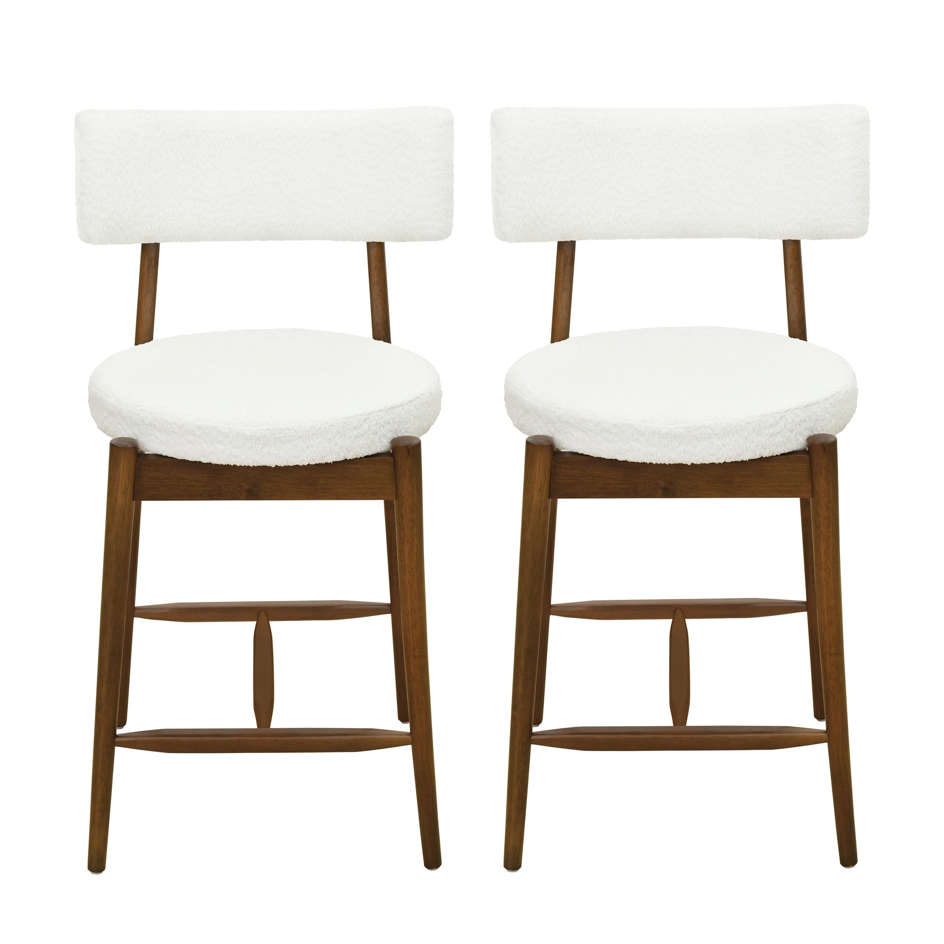 Mid Century Modern Counter Stool (Sets of 2)  Walnut +Beige