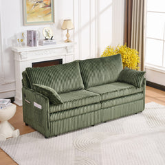 73"Convertible Sofa Bed,Pull Out Bed,3-in-1 Sofa with Side Pocket& USB Ports,Modern Corduroy Couch for Living Room, Small Space, Apartment, Bedroom, Green