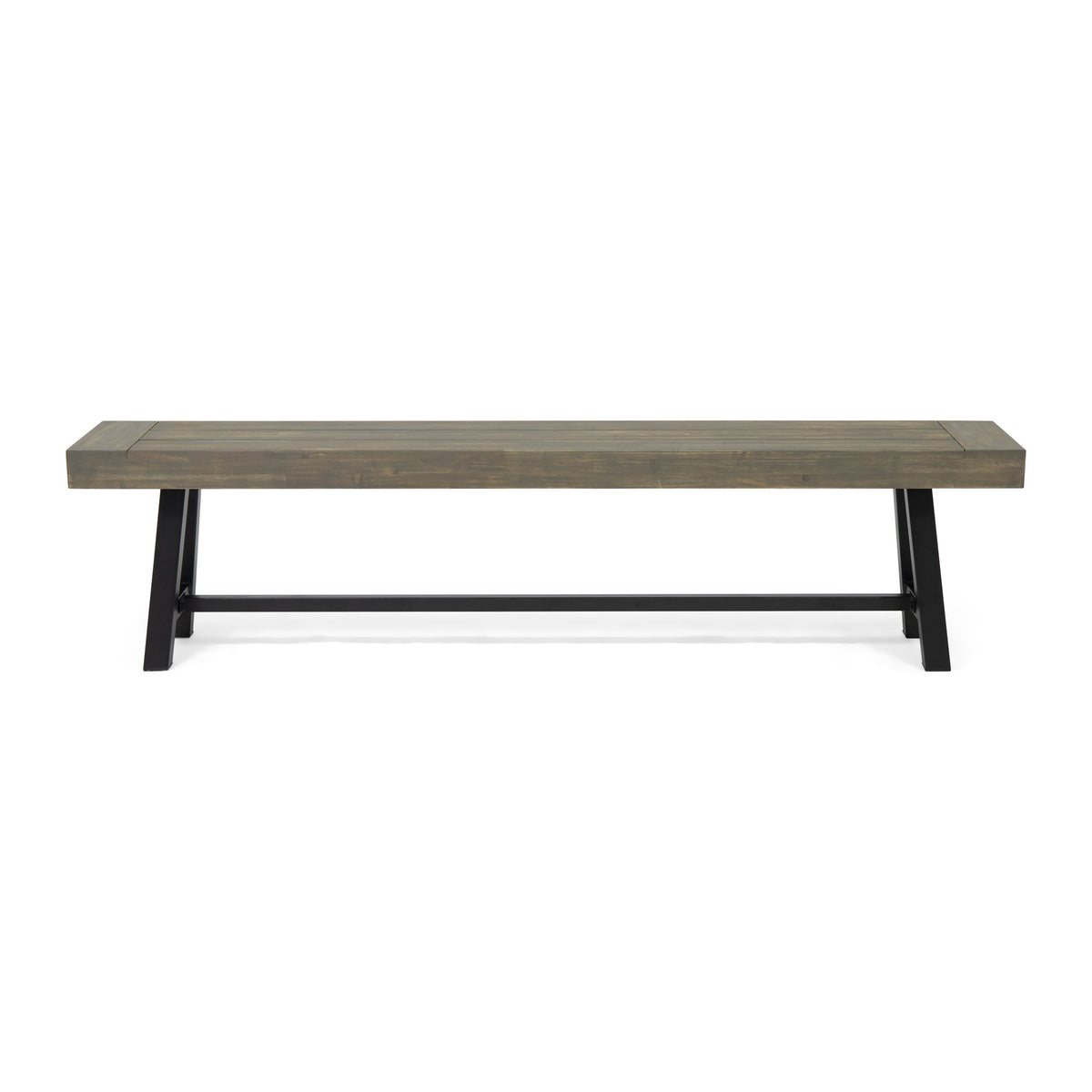 Outdoor Acacia Wood Patio Bench,Grey/Rustic Metal