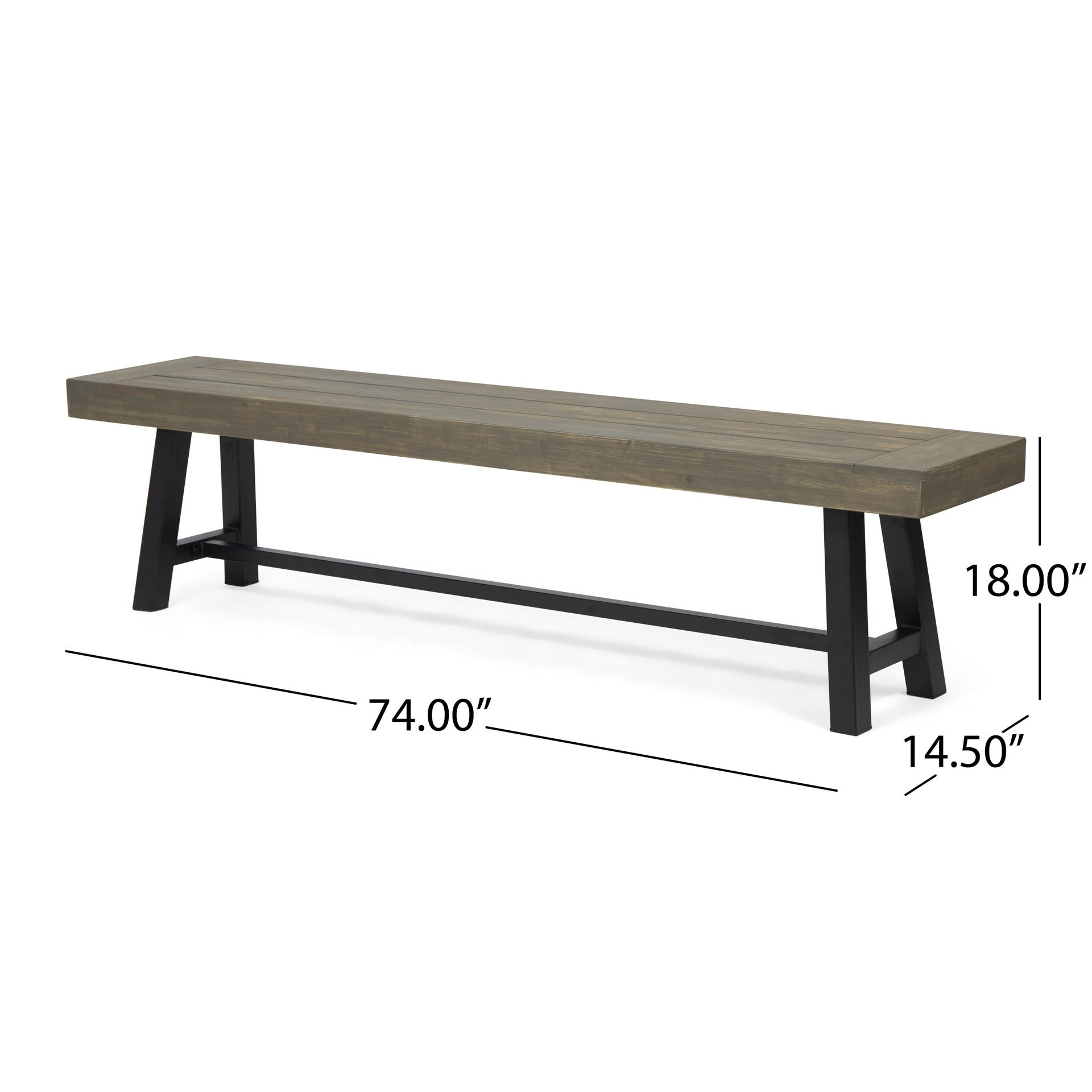 Outdoor Acacia Wood Patio Bench,Grey/Rustic Metal