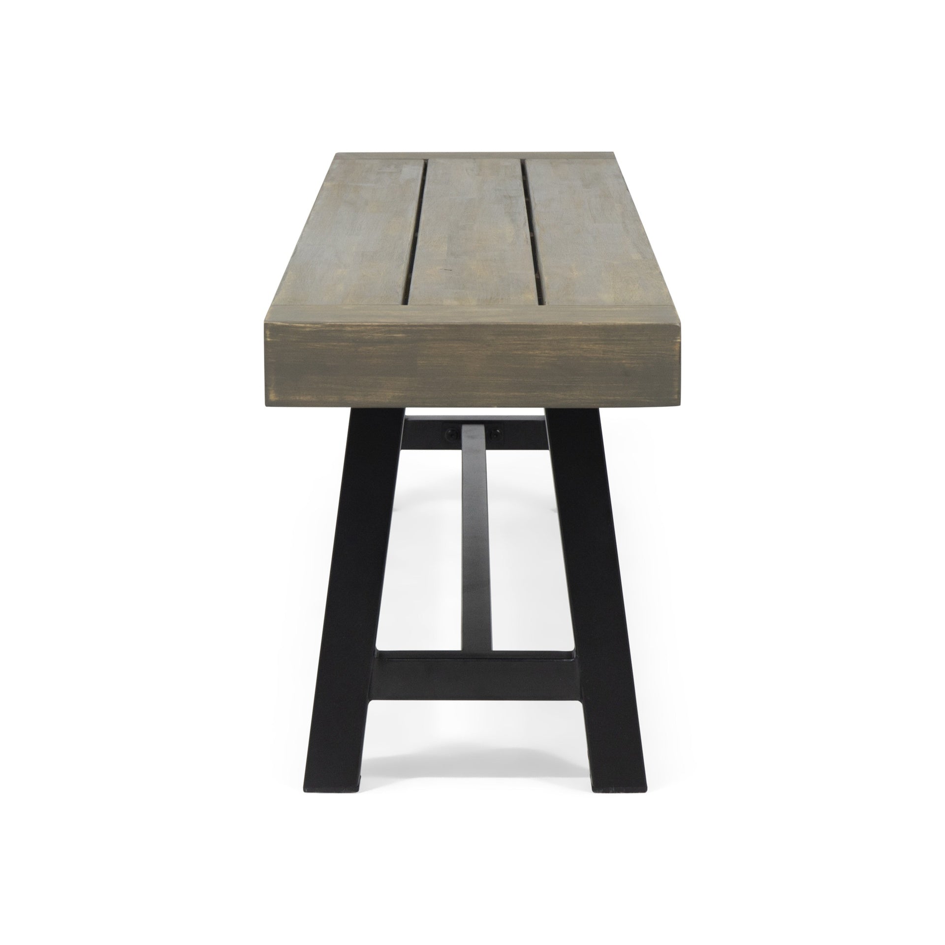 Outdoor Acacia Wood Patio Bench,Grey/Rustic Metal