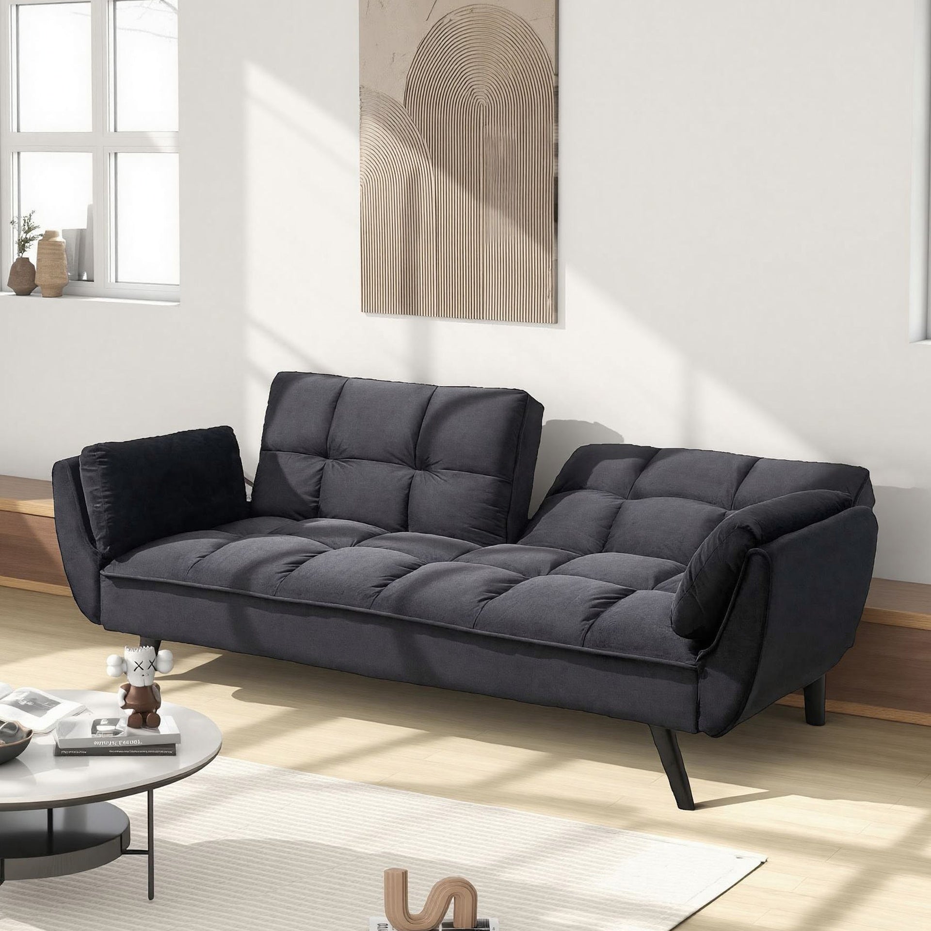 74 "black sofa Soft two armrests throw pillow pillow comfortable fit apartment bedroom small space