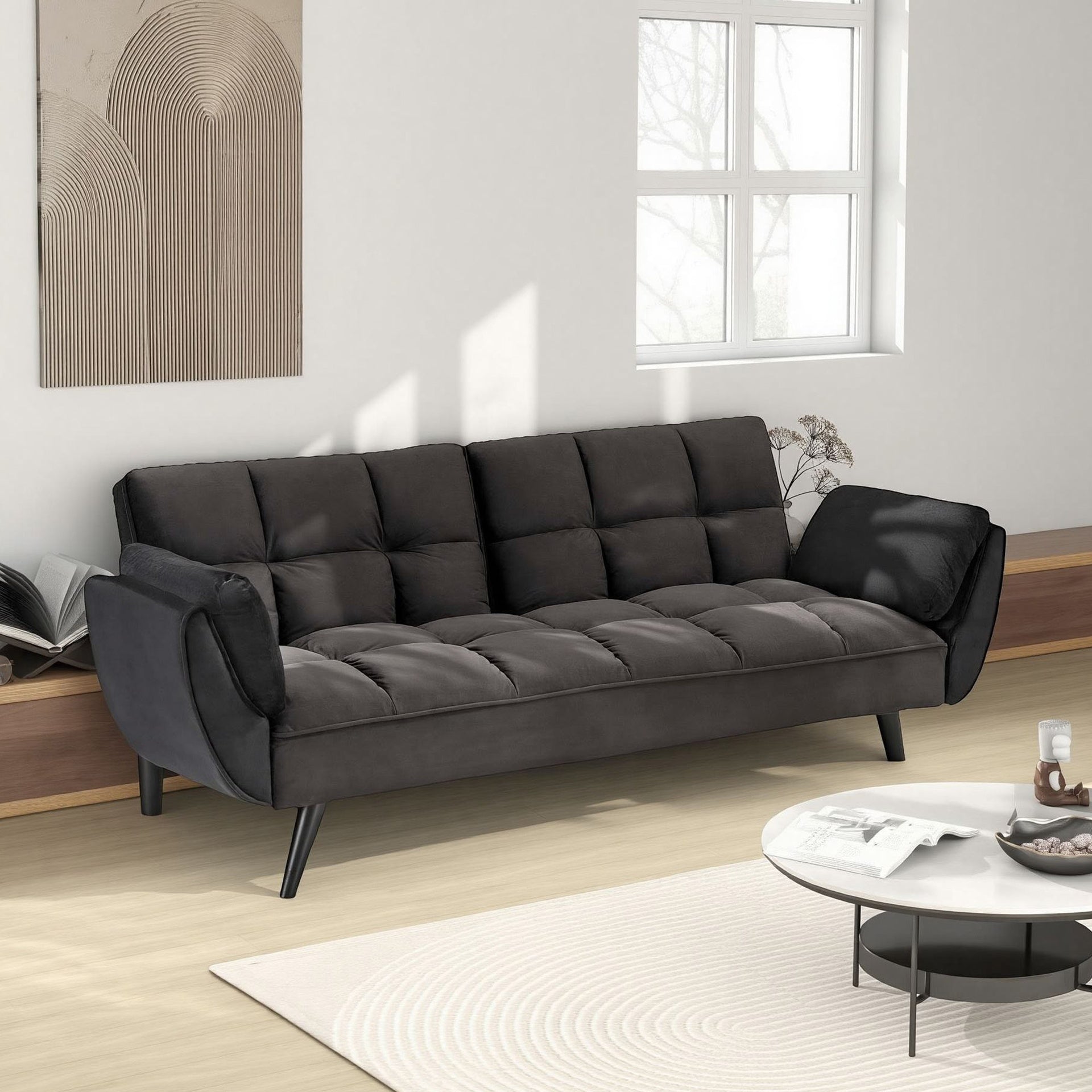 74 "black sofa Soft two armrests throw pillow pillow comfortable fit apartment bedroom small space
