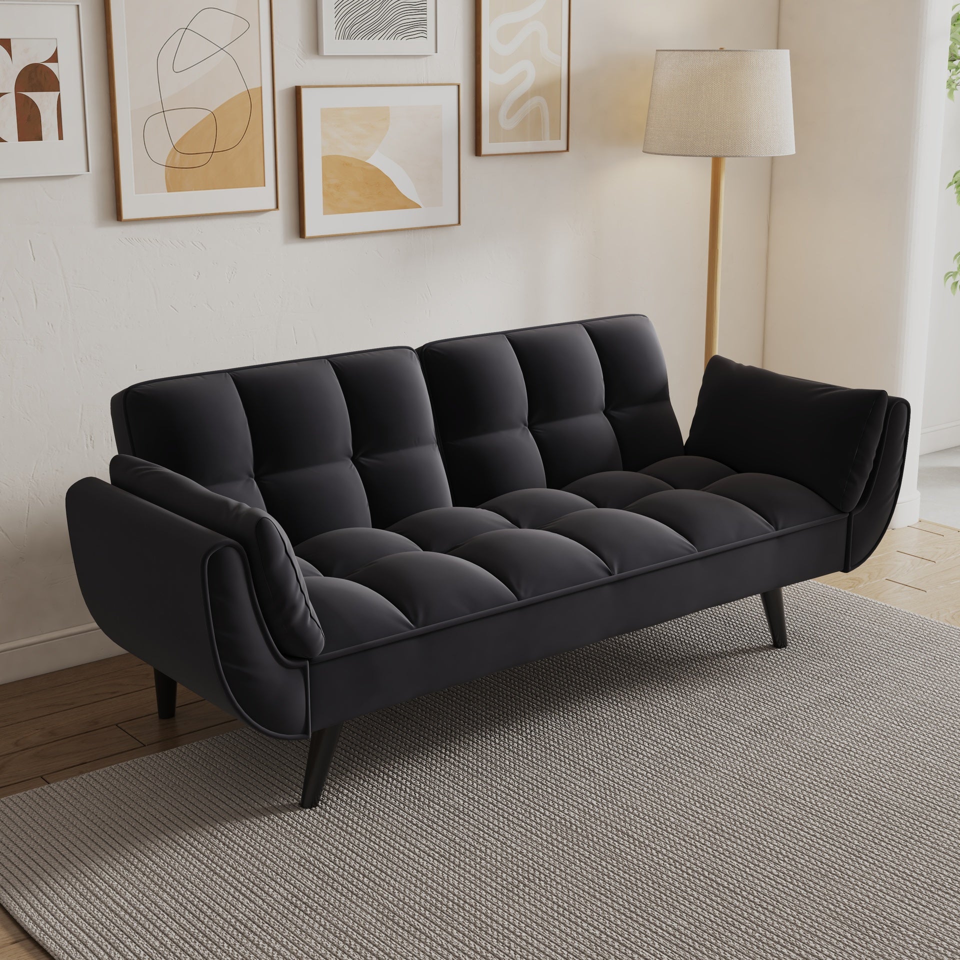 74 "black sofa Soft two armrests throw pillow pillow comfortable fit apartment bedroom small space