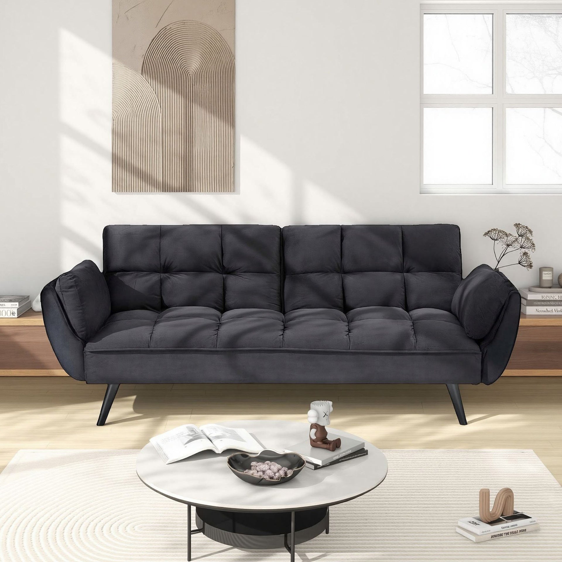 74 "black sofa Soft two armrests throw pillow pillow comfortable fit apartment bedroom small space