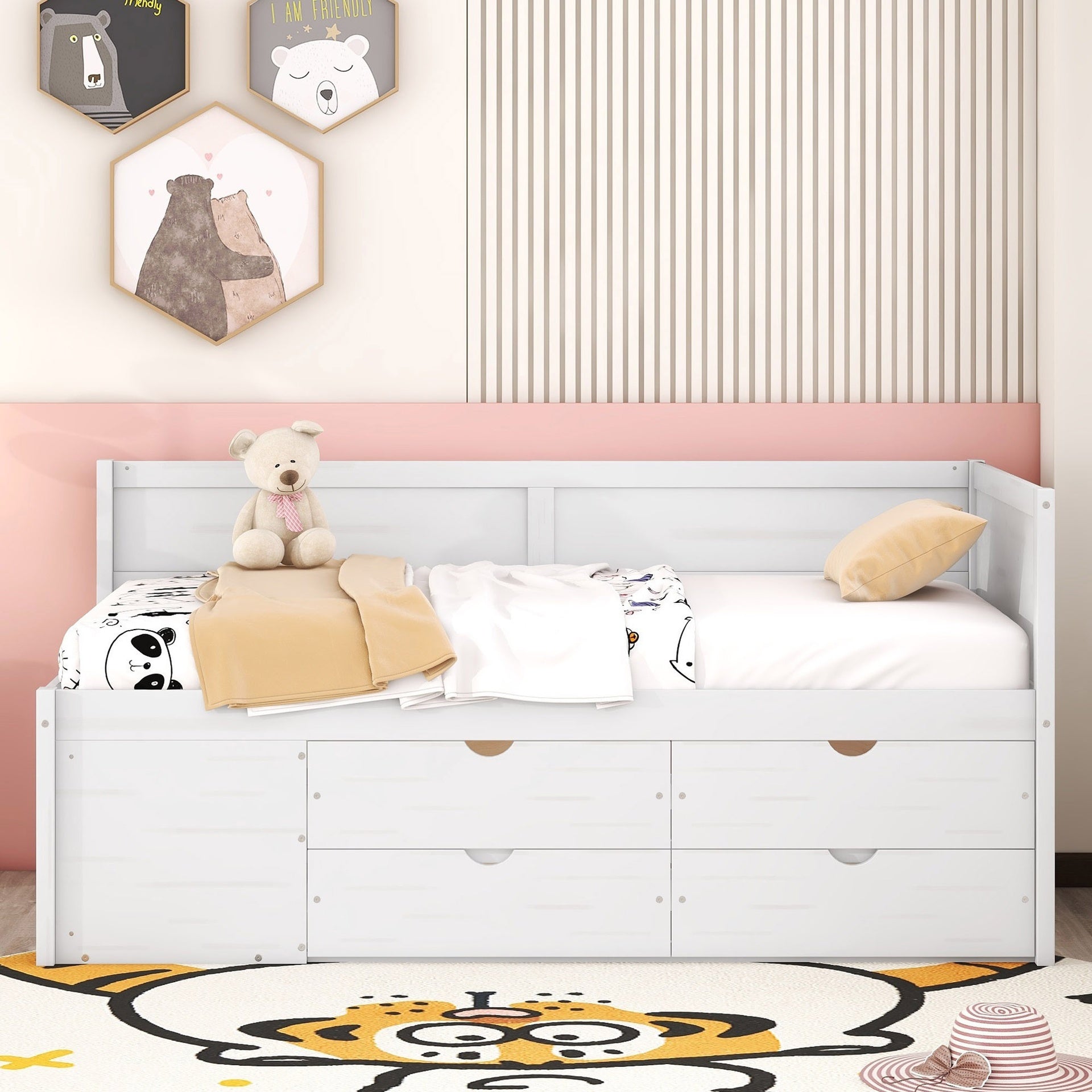 Twin Size Daybed with Drawers and Shelves, White