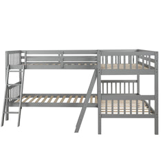 L-Shaped Bunk Bed with Ladder,Twin Size-Gray