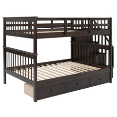 Stairway Full-Over-Full Bunk Bed with Drawer, Storage and Guard Rail for Bedroom, Espresso