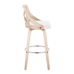 Charlotte 30" Farmhouse Fixed-Height Barstool with Swivel in White Washed Wood, Cream Fabric and Round Chrome Metal Footrest by LumiSource - Set of 2