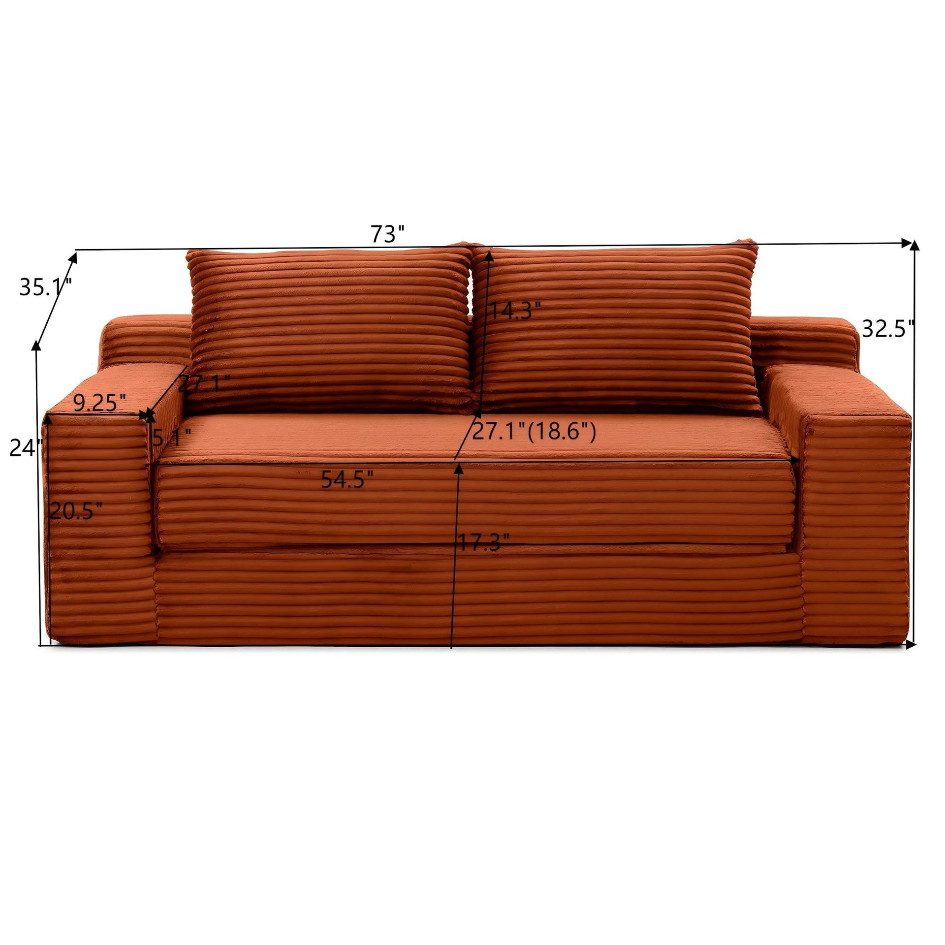 Memory Foam Cloud Loveseat Sofa, 2 in 1 Convertible Folding Couch Bed, No Assembly Compressed Corduroy Floor Lounge Sofa for Apartment Office Bedroom Living Room