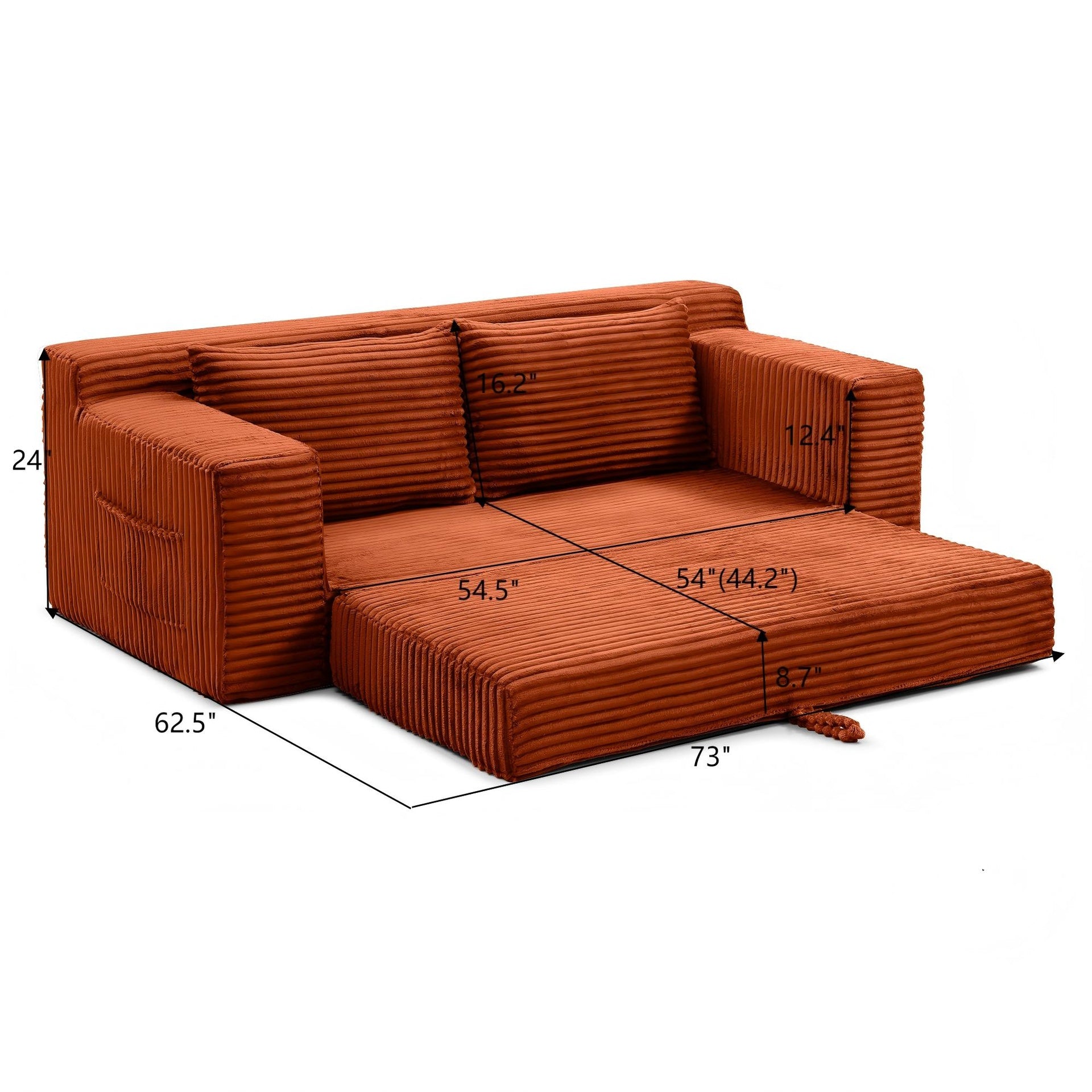 Memory Foam Cloud Loveseat Sofa, 2 in 1 Convertible Folding Couch Bed, No Assembly Compressed Corduroy Floor Lounge Sofa for Apartment Office Bedroom Living Room