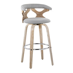 Gardenia 30" Contemporary Fixed-Height Barstool with Swivel in White Washed Wood and Grey Fabric with Round Chrome Metal Footrest by LumiSource - Set of 2