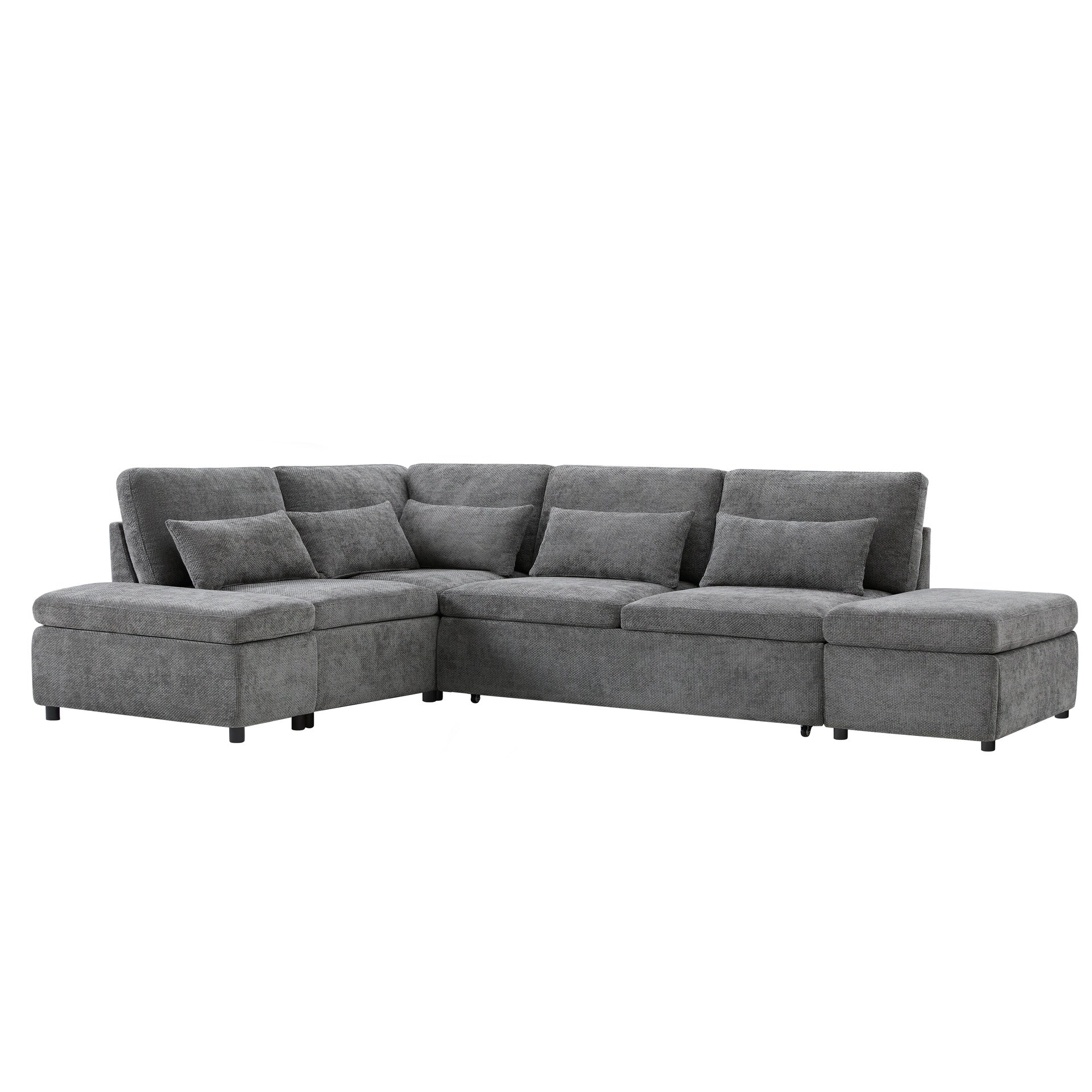 107'' Sectional Sleeper Sofa Bed with Pull Out Couch, L-shaped with Adjustable Armrest, USB&Type-C Charging, Free Movement Storage Ottoman, Free Combination for Living Room&Apartment, Chenille