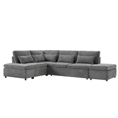 107'' Sectional Sleeper Sofa Bed with Pull Out Couch, L-shaped with Adjustable Armrest, USB&Type-C Charging, Free Movement Storage Ottoman, Free Combination for Living Room&Apartment, Chenille