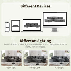 107'' Sectional Sleeper Sofa Bed with Pull Out Couch, L-shaped with Adjustable Armrest, USB&Type-C Charging, Free Movement Storage Ottoman, Free Combination for Living Room&Apartment, Chenille