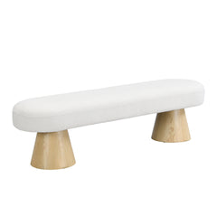 Dining Bench for Dining Room, Upholstered Bedroom End of Bed Entryway Bench, Boucle Ottoman for Living Room, 64"L Beige Stool Top Wood Leg 300 LBS Weight Capacity