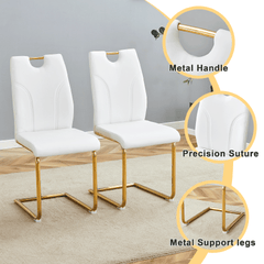White PU Dining Chair Set.Uniquely designed white dining chairs. PU material, paired with gold metal chair legs. Suitable for offices, restaurants, kitchens, conference rooms, etc.(Set of 6)