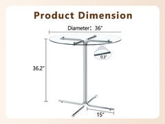 Round glass bar high table, 36 inch round bar table, tempered glass tabletop, sturdy silver chrome plated four column support, suitable for transparent round bar tables in small spaces, kitchens