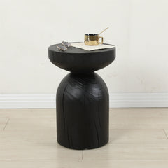 Solid Mango Wood Side End Table in Black, 12.4*17.7 inch Round Contemporary Wooden Accent Table, Small Round Plant Stand, Burnt vintage cracked end table for the Living Room and Bedroom