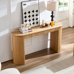 59.05'' Modern Console Table With Drawer for Entryway with Unique Vertical Stripe Design for Living Room Hallway Foyer Entrance Study,NATURE