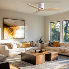 52 inch American Mordern Cozy Vibrant Natural Style Solid Wood Low Profile Flush Ceiling Fan without Light