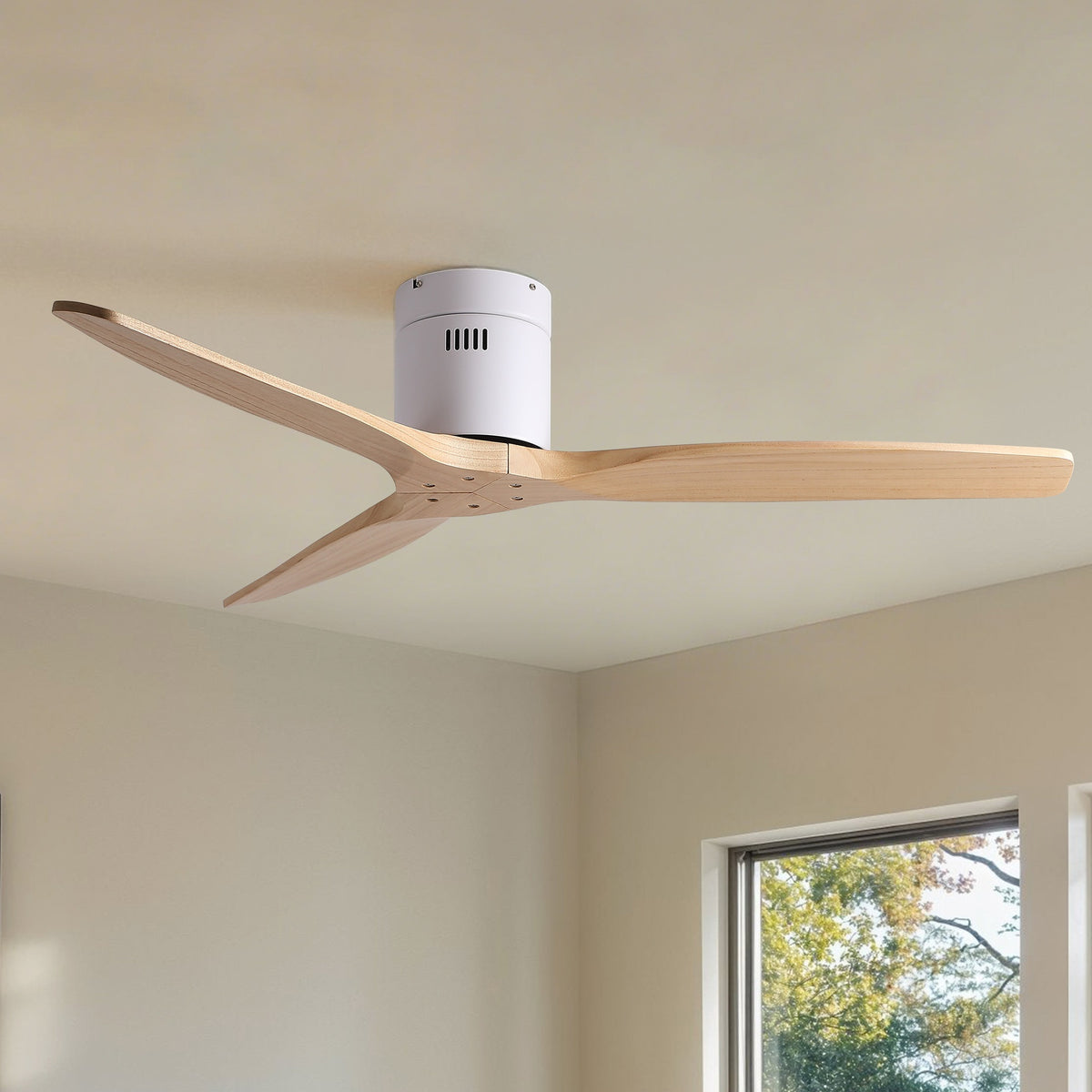52 inch American Mordern Cozy Vibrant Natural Style Solid Wood Low Profile Flush Ceiling Fan without Light