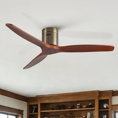 52 inch American Farmhouse Rustic Elegance Classical Solid Wood Low Profile Flush Mount Ceiling Fan without Light