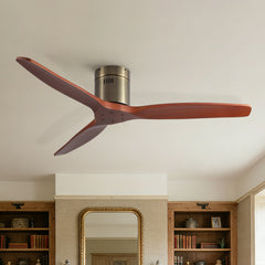52 inch American Farmhouse Rustic Elegance Classical Solid Wood Low Profile Flush Mount Ceiling Fan without Light
