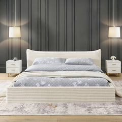 Queen Size Upholstered Bed FrameAnd velvet fabric,Grounded Platform Bed with Decorative Curved Headboard and Solid Wood Frame, No Box Spring Required-Beige(68''*87.75''*24.25'')
