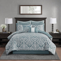 8 Piece Jacquard Comforter Set Aqua/Silver Queen