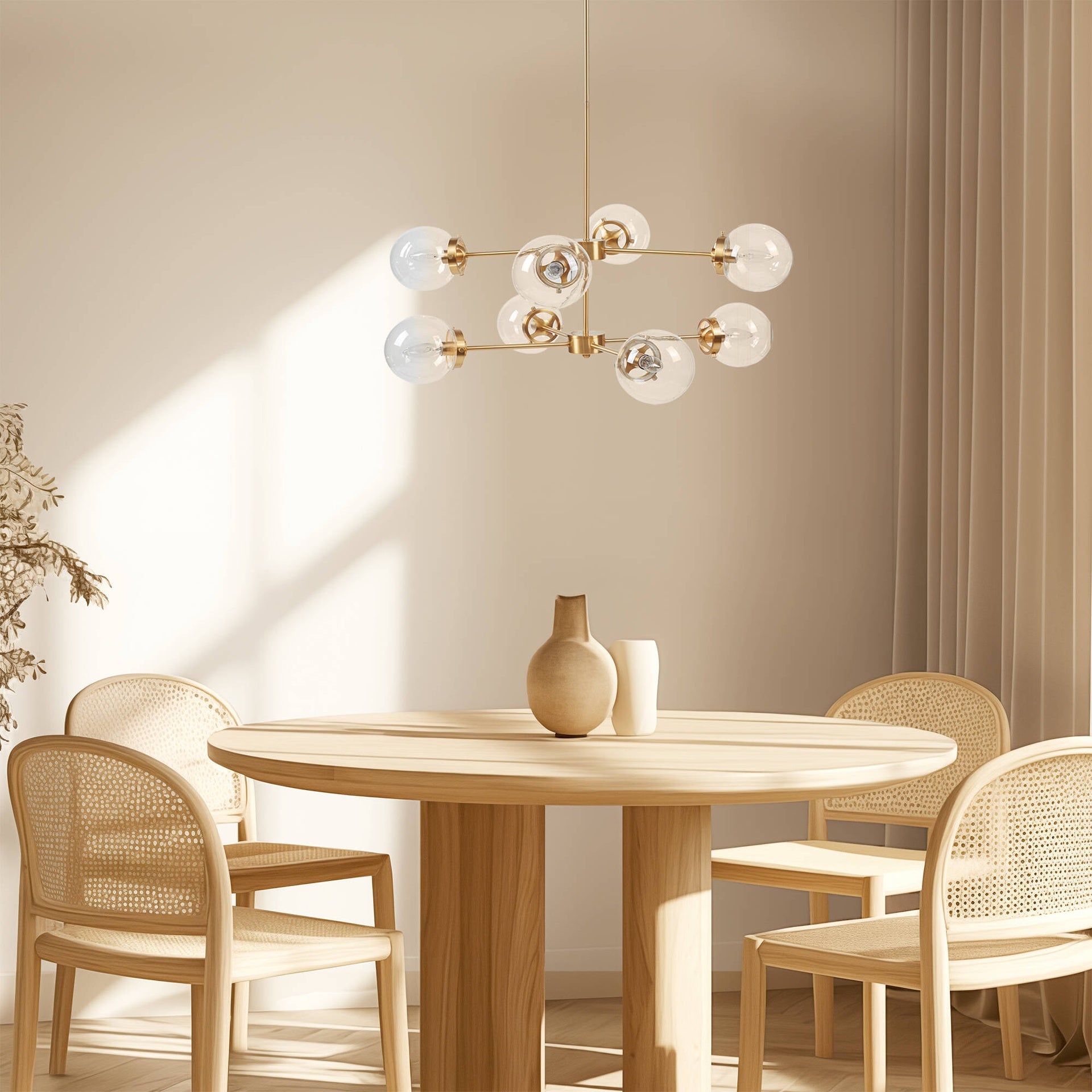 8-Light Metal Chandelier with Globe Bulbs Gold/Clear See below