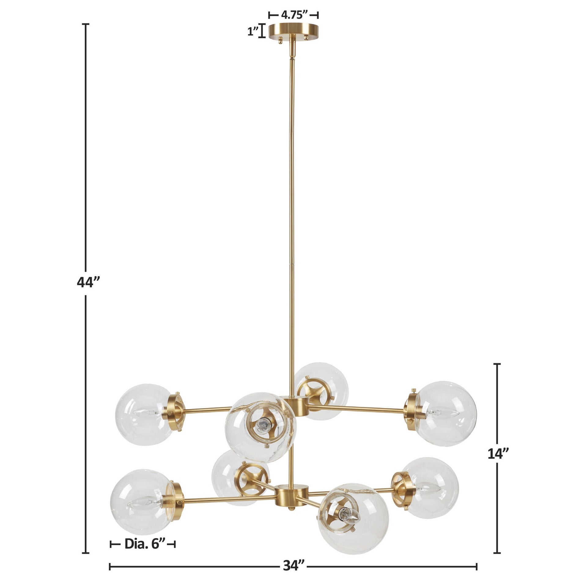 8-Light Metal Chandelier with Globe Bulbs Gold/Clear See below