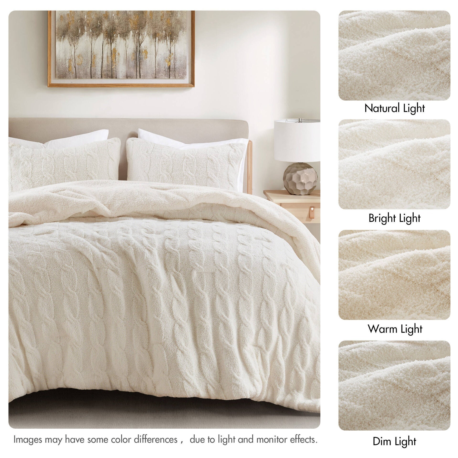 2 Pieces Twin Cable Knit Chenille Comforter Set,Ivory