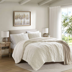 2 Pieces Twin Cable Knit Chenille Comforter Set,Ivory