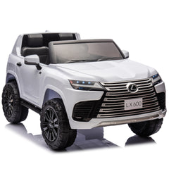 Licensed LEXUS LX600 24V Two-seater Kids Ride On Car W/Parents Control,Seat width 20 inches,2WD,Four-wheel suspension,Bluetooth,MP3,Music,Adjustable volume,Power display,Speeds 1.86-3.11MPH For Kids.