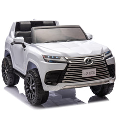 Licensed LEXUS LX600 24V Two-seater Kids Ride On Car W/Parents Control,Seat width 20 inches,2WD,Four-wheel suspension,Bluetooth,MP3,Music,Adjustable volume,Power display,Speeds 1.86-3.11MPH For Kids.