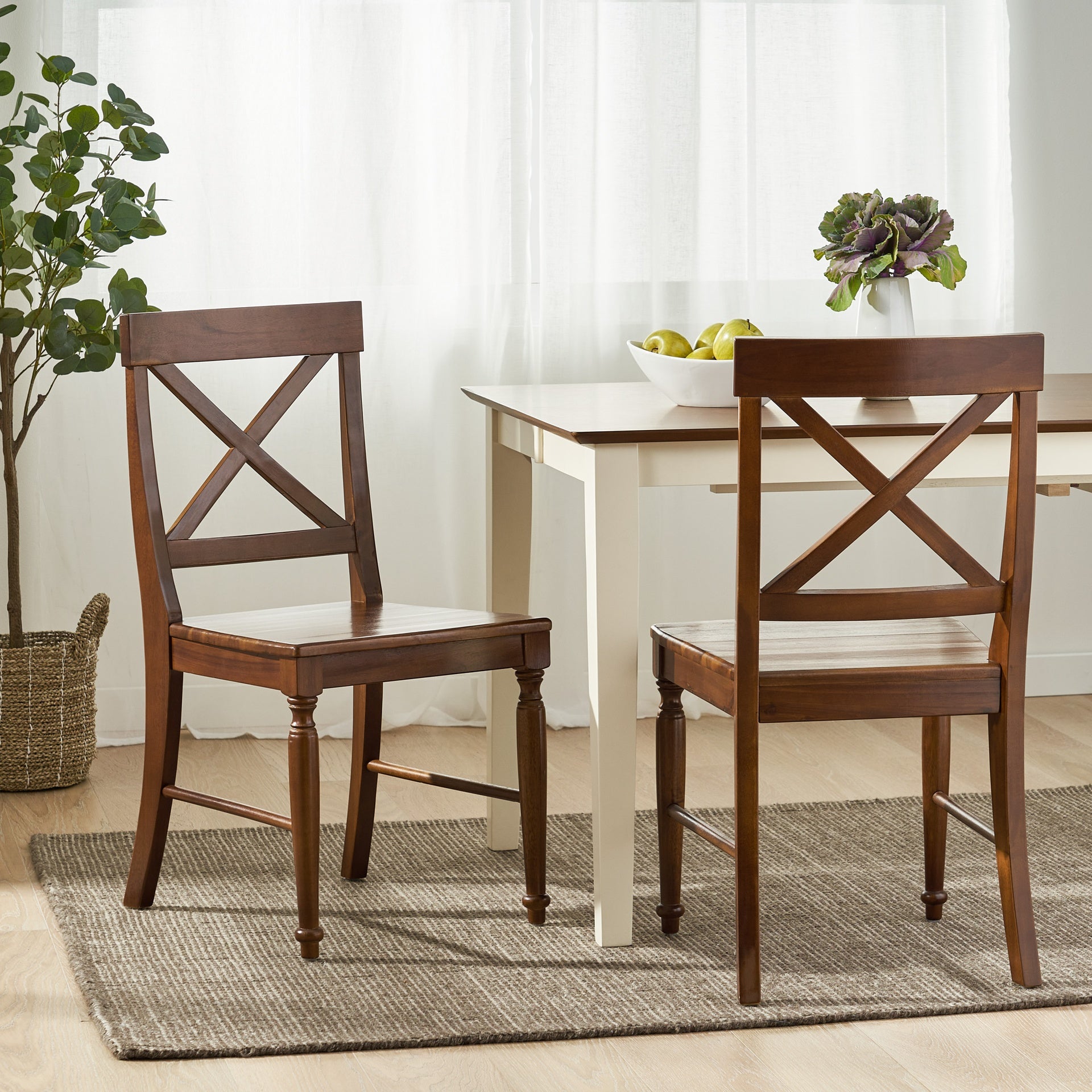 Acacia Wood Dining Chairs, 2-Pcs Set, Dark Oak