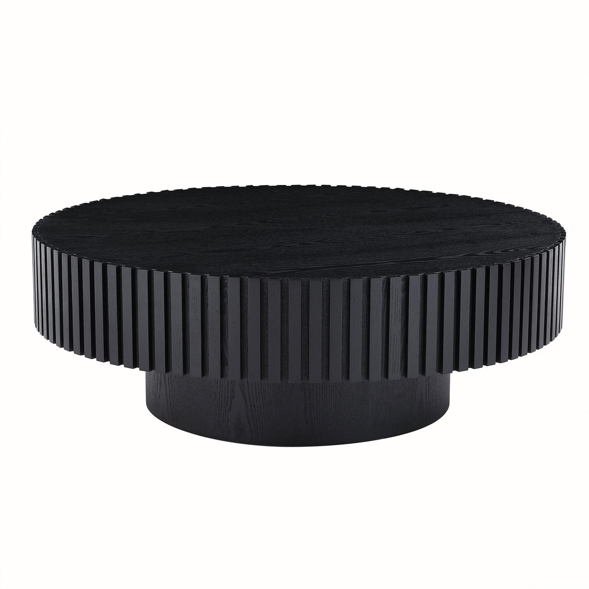 35.43'' Nesting Round Wood Coffee table for Apartment, Modern Living Room Coffee Table with Sturdy Pedestal ,BLACK(Same Sku:W876P254010)