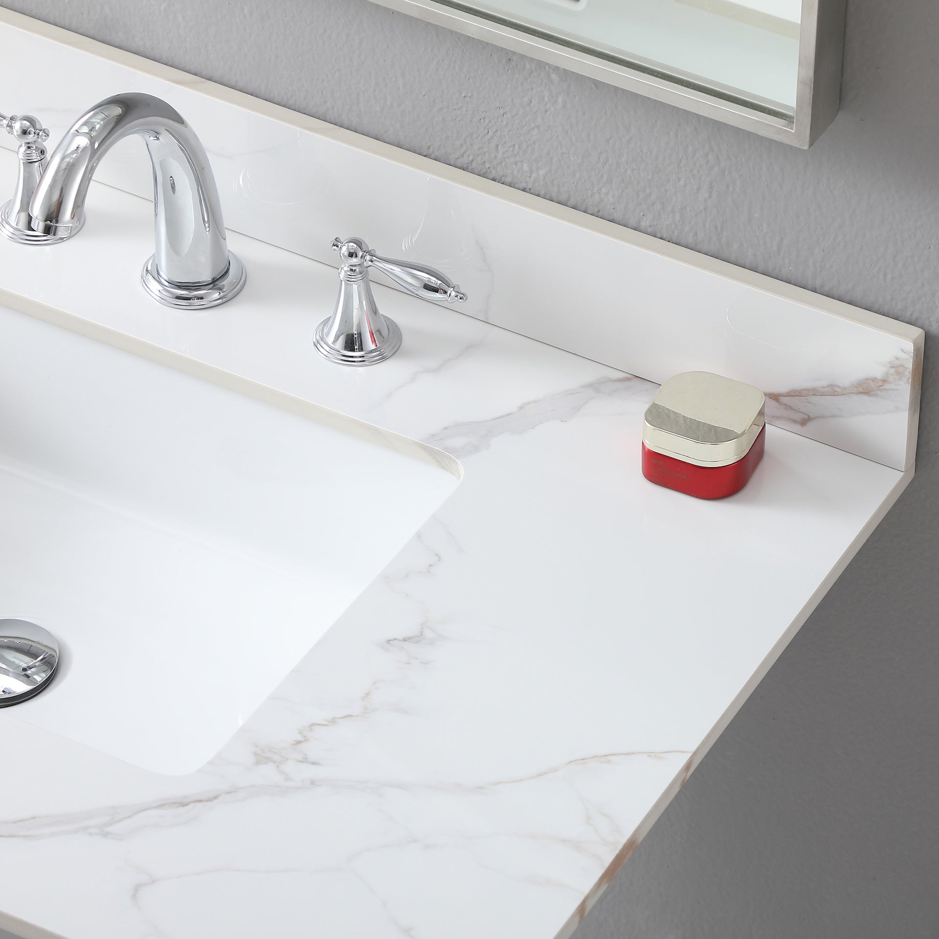 Montary 37inch bathroom vanity top stone carrara gold new style tops with rectangle undermount ceramic sink and 3 faucet hole for bathroom cabinet