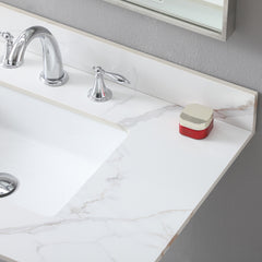 Montary 37inch bathroom vanity top stone carrara gold new style tops with rectangle undermount ceramic sink and 3 faucet hole for bathroom cabinet