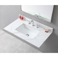 Montary 37inch bathroom vanity top stone carrara gold new style tops with rectangle undermount ceramic sink and 3 faucet hole for bathroom cabinet