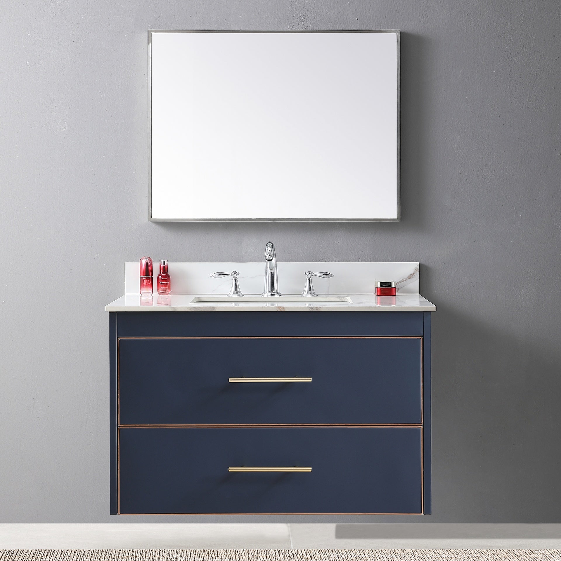 Montary 37inch bathroom vanity top stone carrara gold new style tops with rectangle undermount ceramic sink and 3 faucet hole for bathroom cabinet